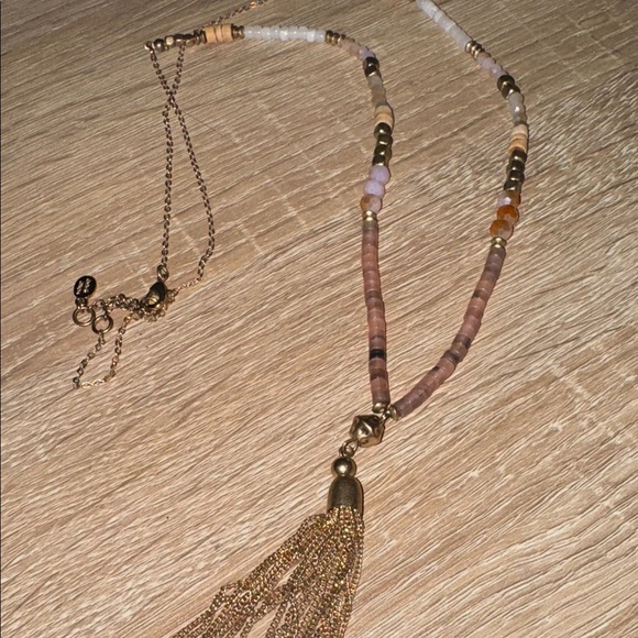 Jade & jasper necklace Elegant Beaded Gold toned tassel boho - Picture 1 of 3